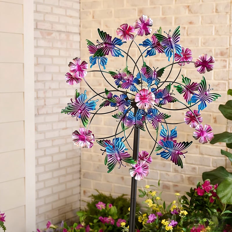 ☀️🌀Outdoors Wind Spinners with Decorative Flowers🌸(Includes bracket)87cm - Buy 1