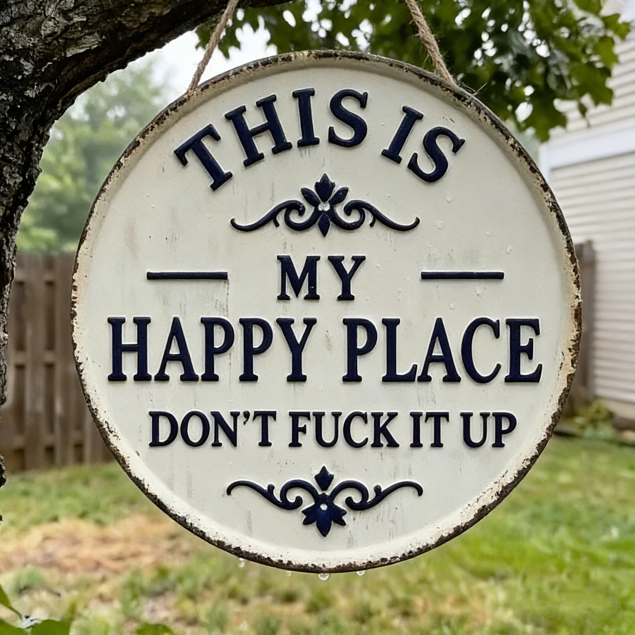 Funny Garden Metal Sign – “This Is My Happy Place Don’t F*ck It Up” Vintage Decor