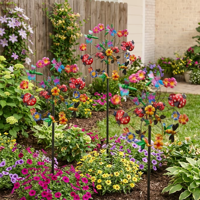 ☀️🌀Outdoors Wind Spinners with Decorative Flowers🌸(Includes bracket)87cm - Buy 1