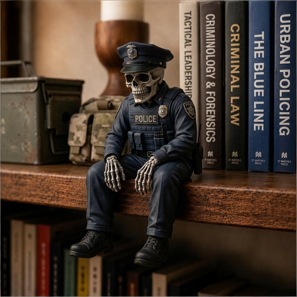 Police officer skeleton shelf sitter decor