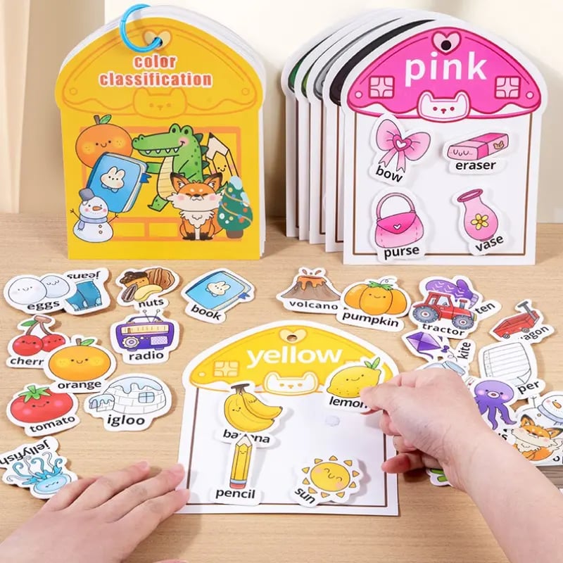 Kids Color Learning Busy Book📚6 Double-Sided Activity Cards & 48 Object Recognition Stickers✨
