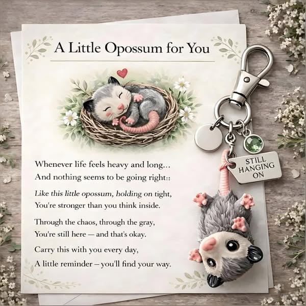 🐭A Little Opossum for You - "Still Hanging On" Keychain & Sentiment Card Set💕
