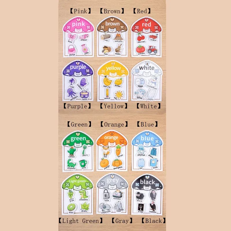 Kids Color Learning Busy Book📚6 Double-Sided Activity Cards & 48 Object Recognition Stickers✨