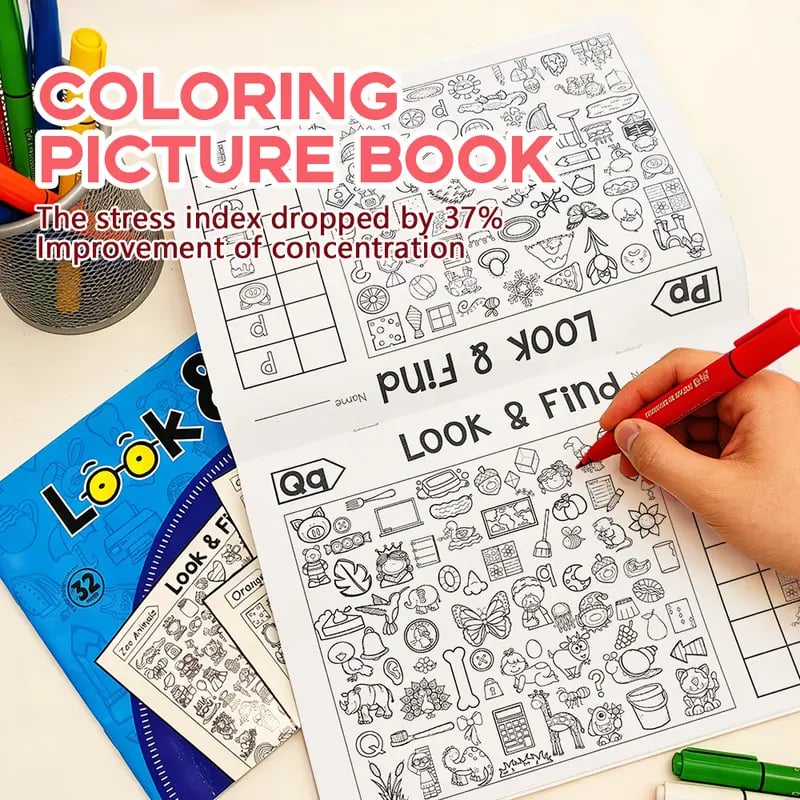 🎨🔍Look & Find Coloring Book – 800+ Hidden Pictures + Coloring Fun | Ages 3+ | US & EU Safety Certified