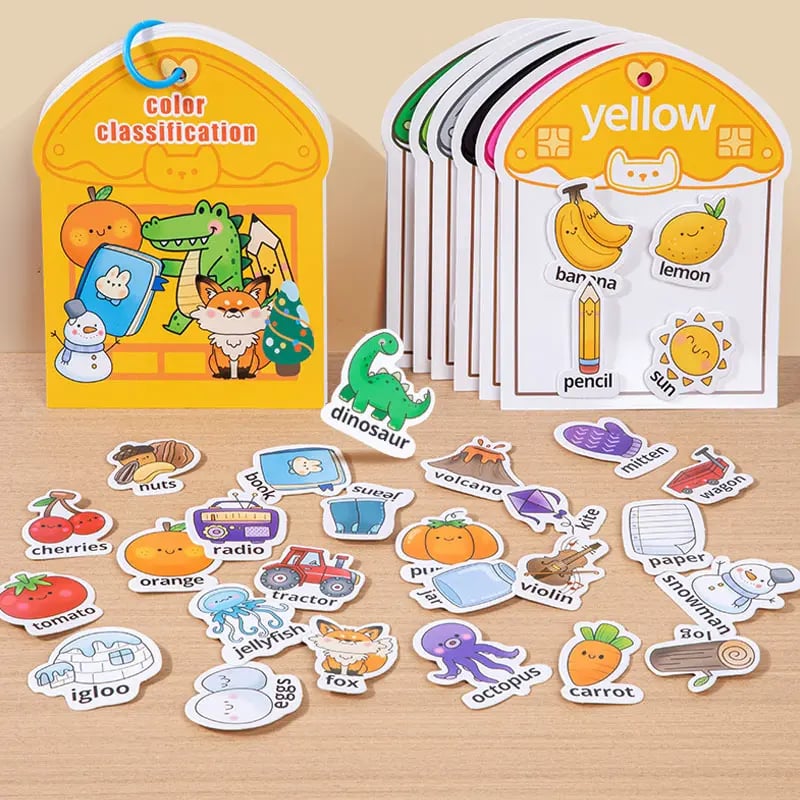 Kids Color Learning Busy Book📚6 Double-Sided Activity Cards & 48 Object Recognition Stickers✨