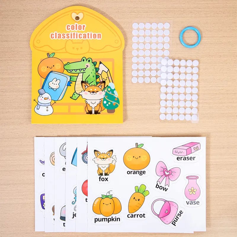 Kids Color Learning Busy Book📚6 Double-Sided Activity Cards & 48 Object Recognition Stickers✨