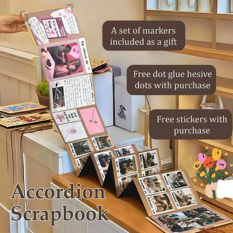 99+ Inch Accordion Foldable Scrapbook Album - Preserves Memories, DIY Craft Kit