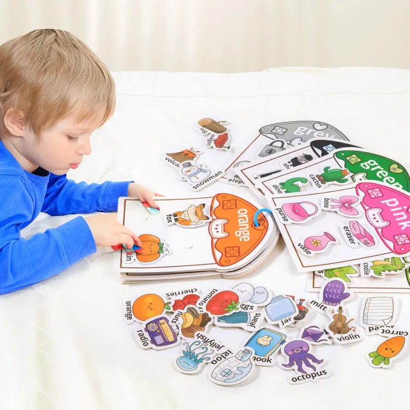 Kids Color Learning Busy Book📚6 Double-Sided Activity Cards & 48 Object Recognition Stickers✨