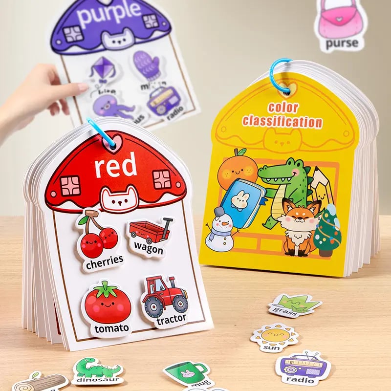 Kids Color Learning Busy Book📚6 Double-Sided Activity Cards & 48 Object Recognition Stickers✨