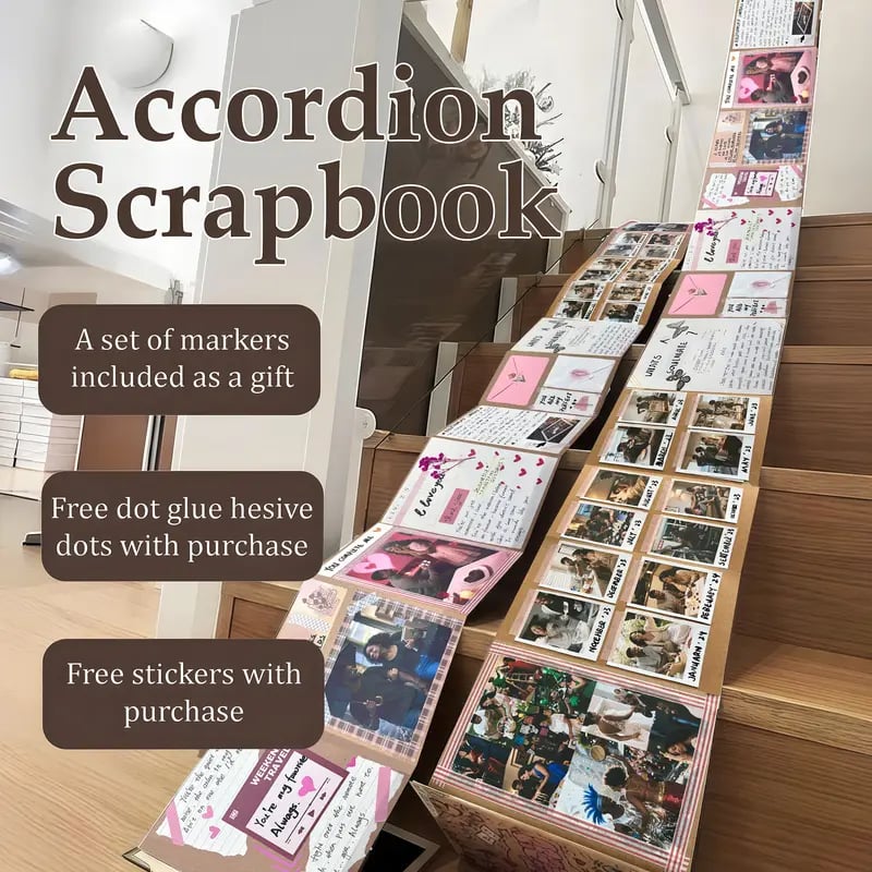 99+ Inch Accordion Foldable Scrapbook Album - Preserves Memories, DIY Craft Kit