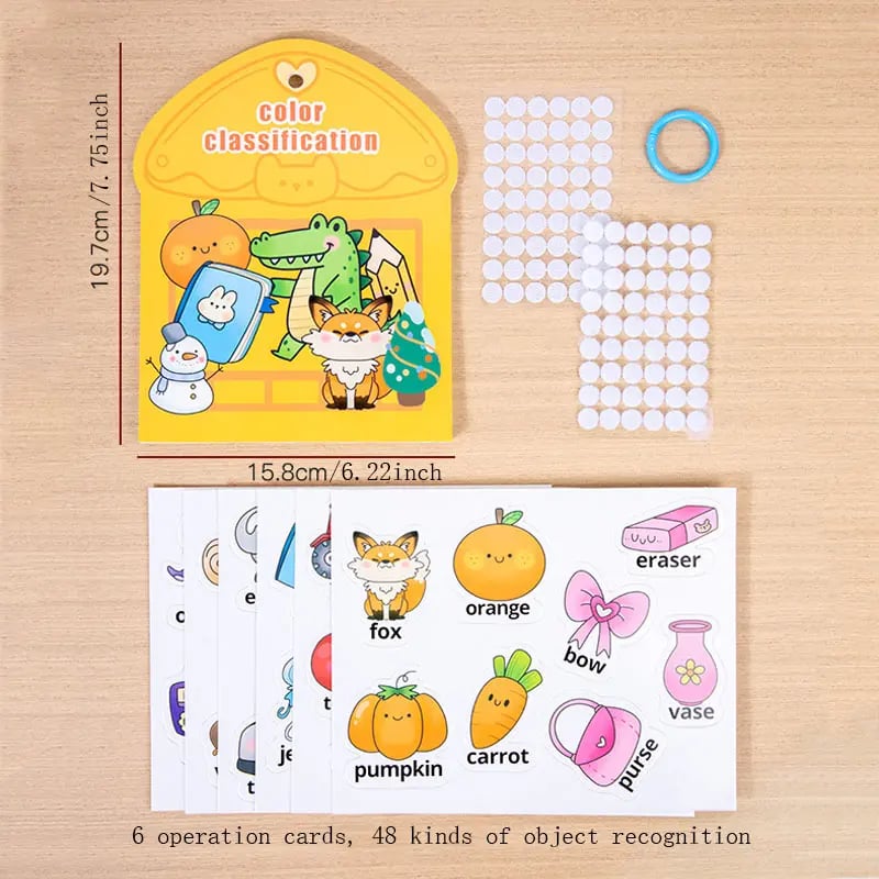 Kids Color Learning Busy Book📚6 Double-Sided Activity Cards & 48 Object Recognition Stickers✨