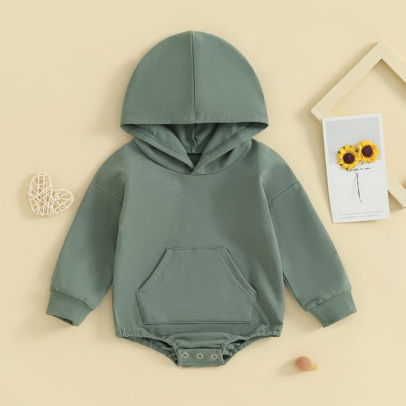 Long Sleeve Front Pocket Solid Color Bodysuit Infant Fall Winter Romper