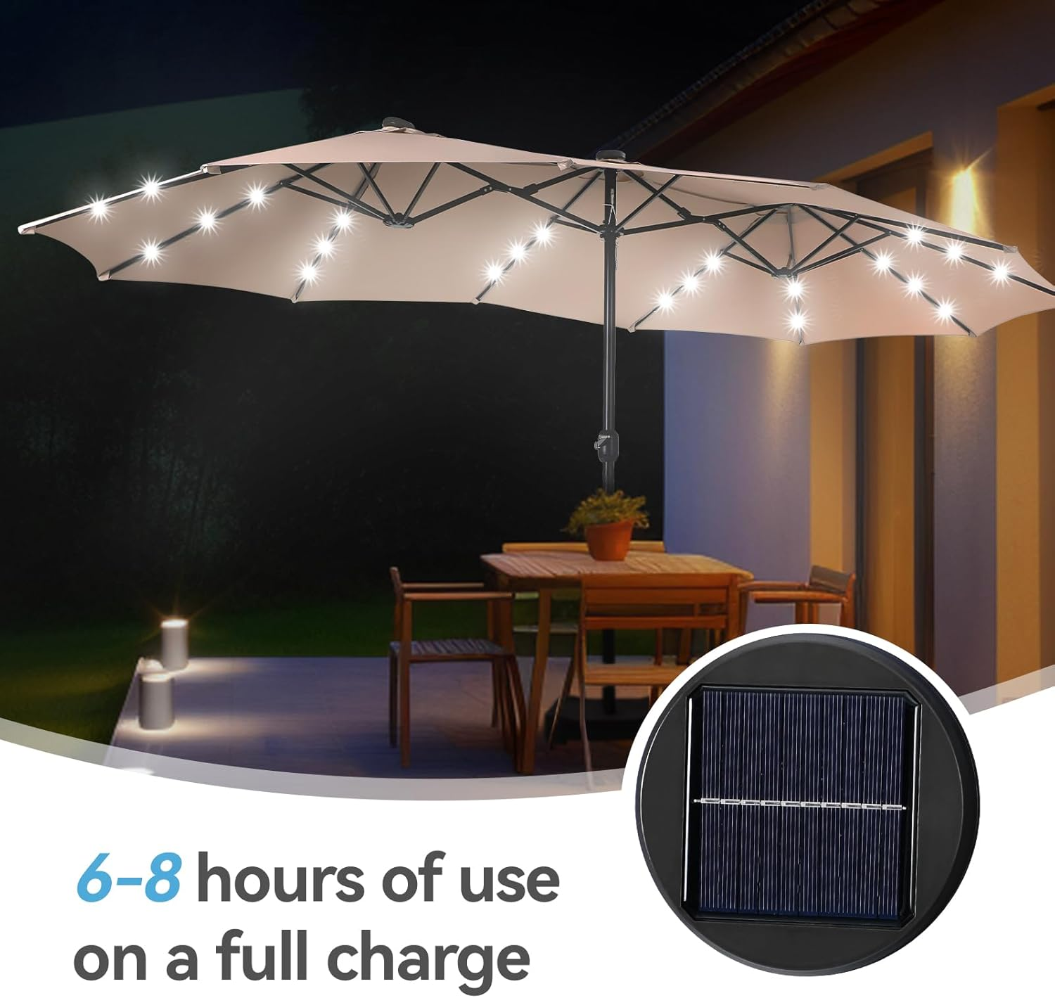 🎉Today's Special Value💝Only Today Buy 1 Get 1 Free💥GREEN PARTY 15 ft Rectangle Patio Umbrella with Solar Lights and Base Included