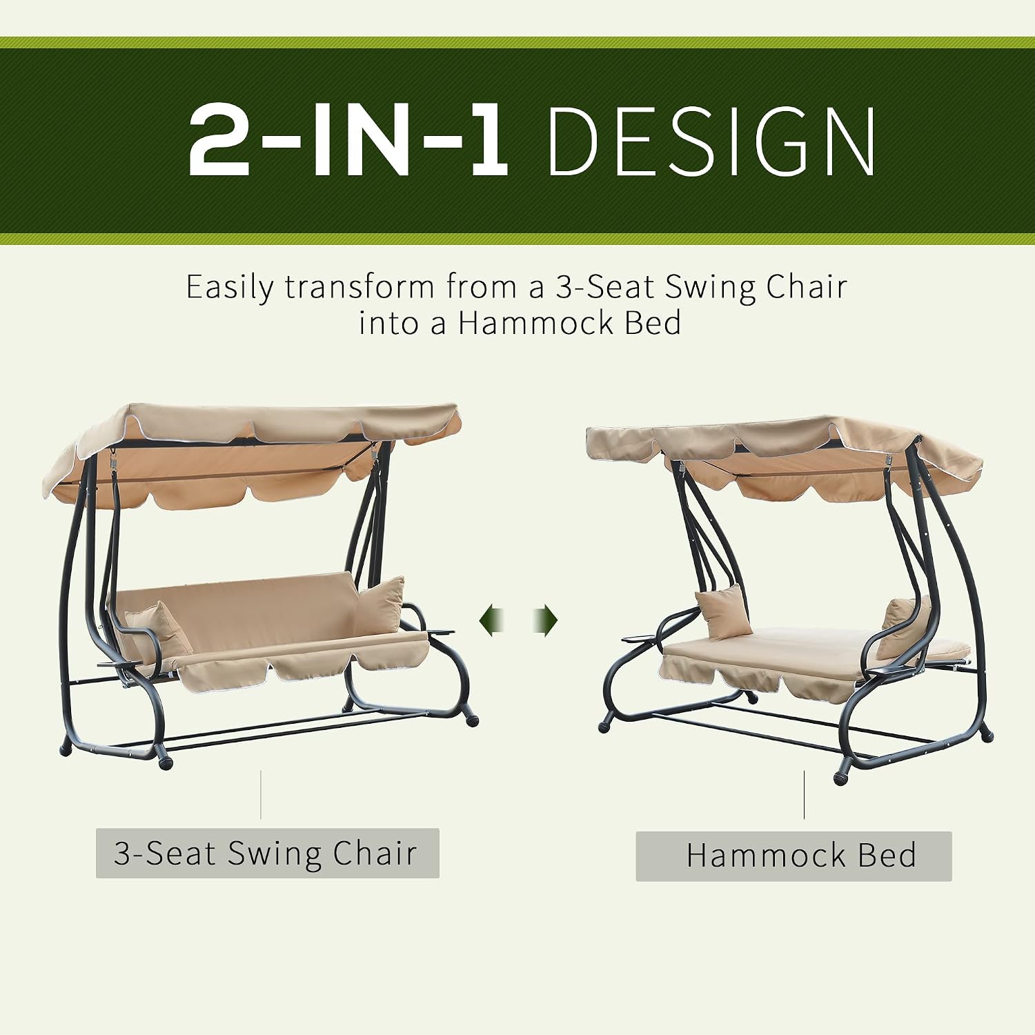 🎉Today's Special Value💝3-Seat Outdoor Patio Swing Chair✅2-in-1 Convertible Flat Bed