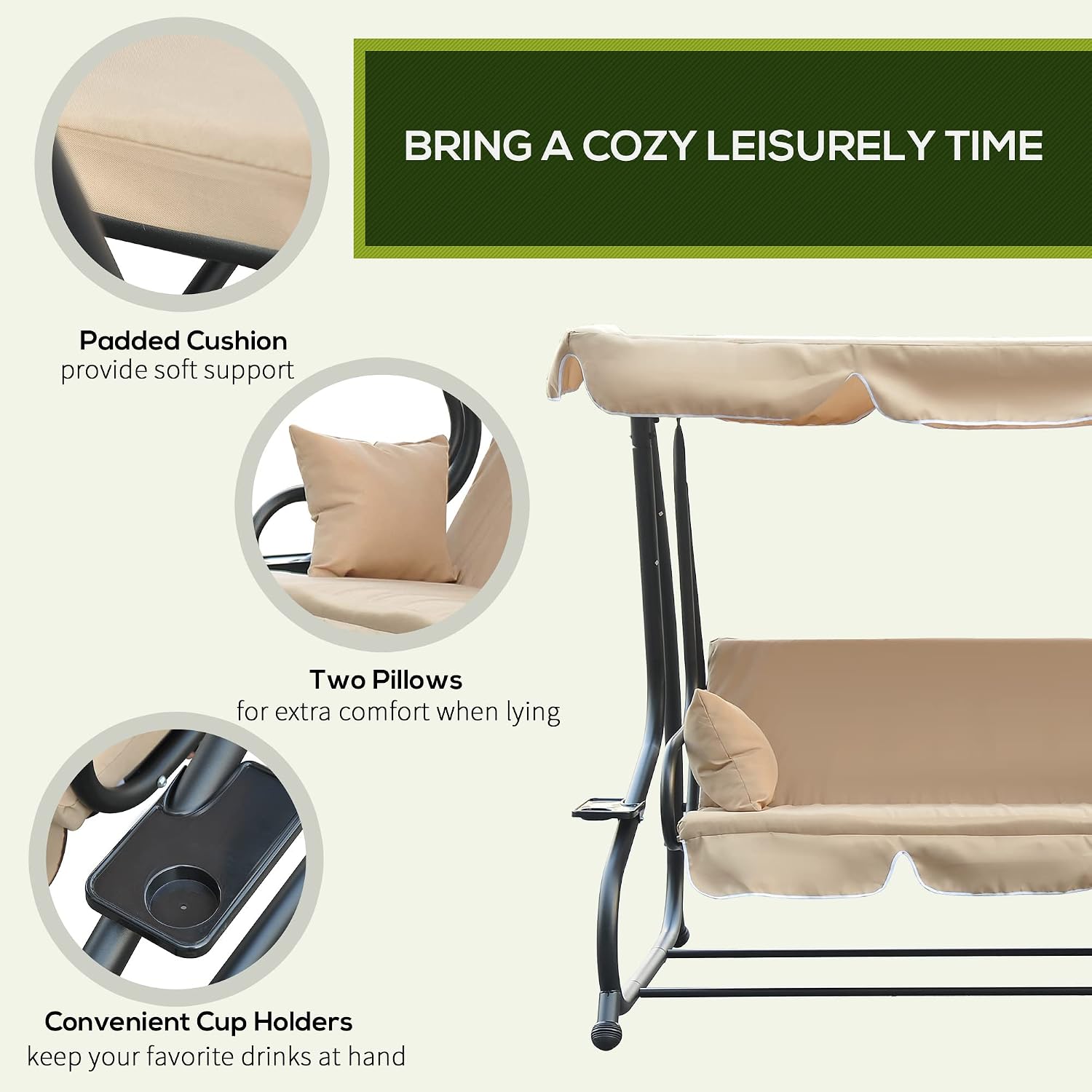 🎉Today's Special Value💝3-Seat Outdoor Patio Swing Chair✅2-in-1 Convertible Flat Bed