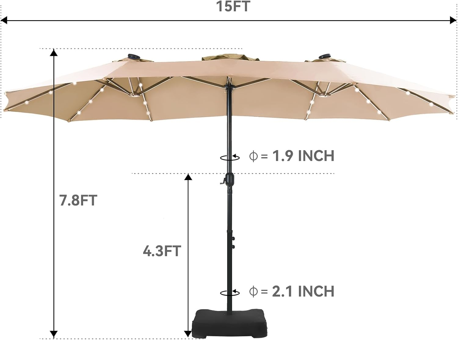 🎉Today's Special Value💝Only Today Buy 1 Get 1 Free💥GREEN PARTY 15 ft Rectangle Patio Umbrella with Solar Lights and Base Included