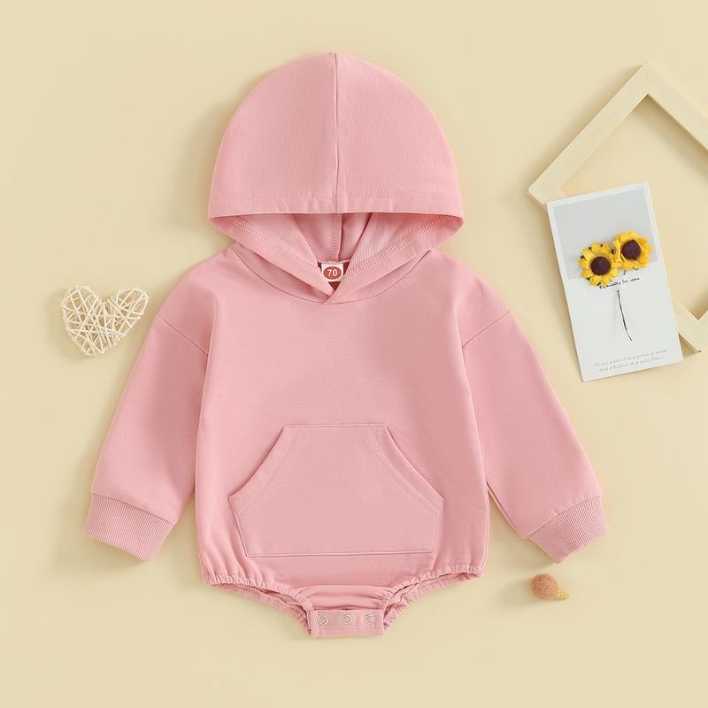 Long Sleeve Front Pocket Solid Color Bodysuit Infant Fall Winter Romper
