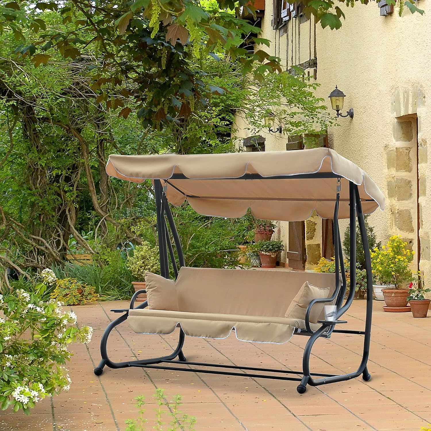 🎉Today's Special Value💝3-Seat Outdoor Patio Swing Chair✅2-in-1 Convertible Flat Bed