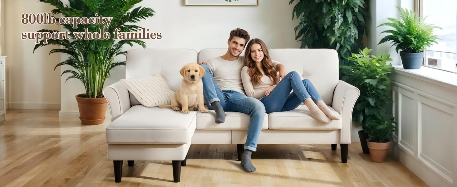L Shaped Couch with Ottoman, Small Sectional Couch Sofas for Living Room, Bedroom Beige