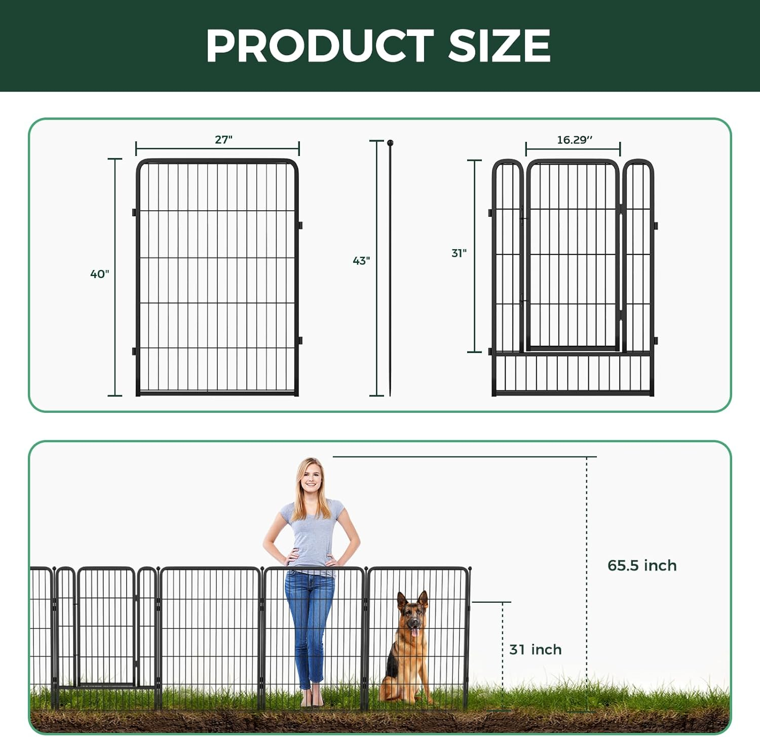 🎉Only Today Second item half pricef💥Garden Fence 16 Pieces Decorative Outdoor Dog Fence for Yard - Heavy Duty Metal Animal Barrier