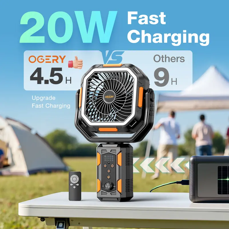 💝2026 Upgraded Camping Fan✅30000mAh Rechargeable Fan with LED Lights & 270° Pivot