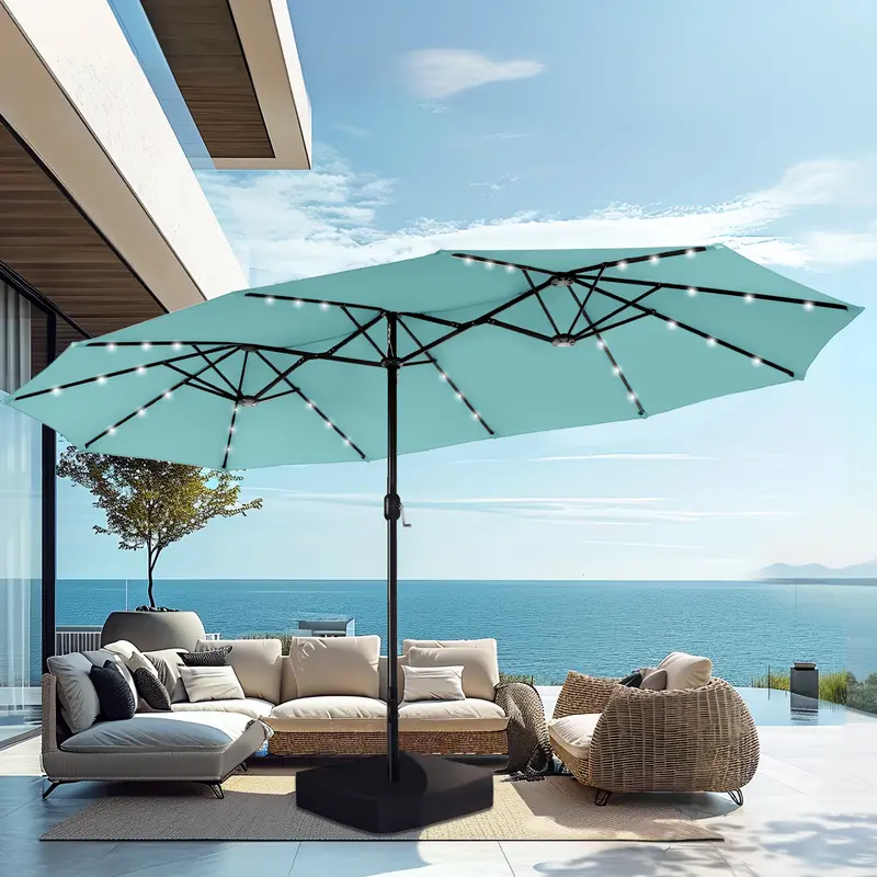 🎉Only Today Buy 1, Get 1 50% OFF💥  15 ft Rectangle Patio Umbrella with Solar Lights and Base Included