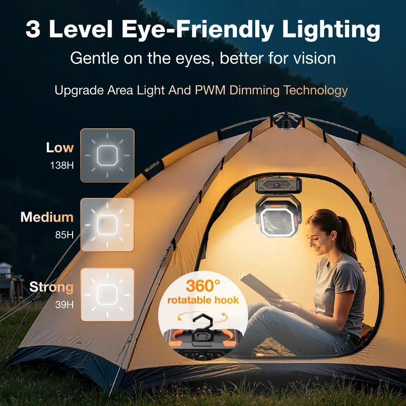 💝2026 Upgraded Camping Fan✅30000mAh Rechargeable Fan with LED Lights & 270° Pivot