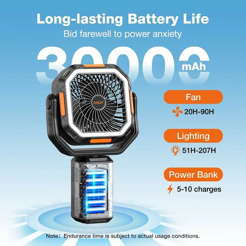 💝2026 Upgraded Camping Fan✅30000mAh Rechargeable Fan with LED Lights & 270° Pivot
