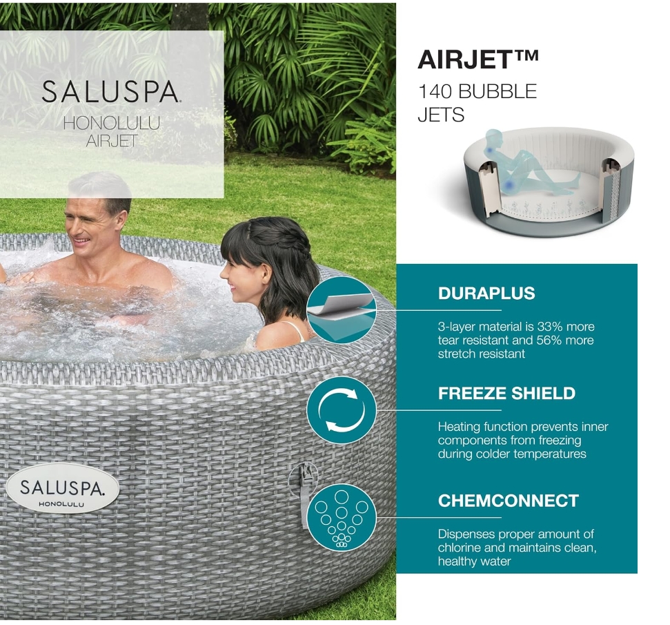 Soon to be sold out!!💝Last Day For Clearance,  Buy 1 Get 1 Free✨Taos by Bestway 5-7 Person EnergySense Inflatable Heated Hot Tub