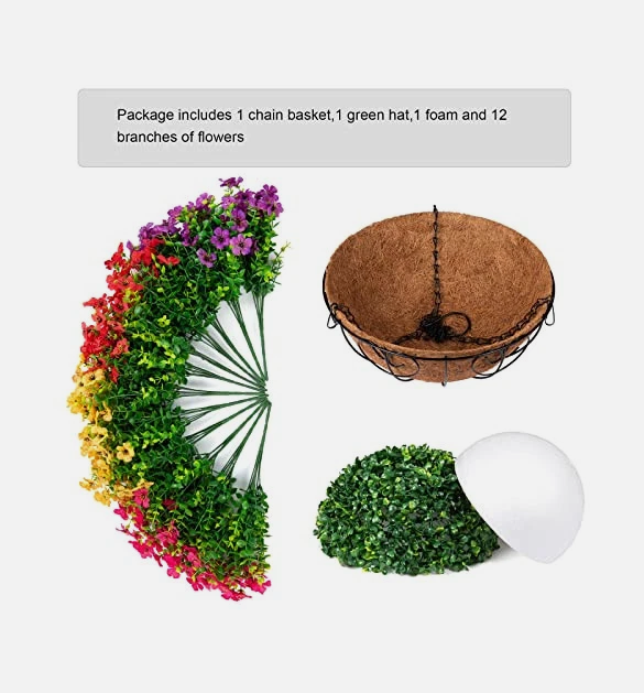 Artificial Faux Hanging Plants Flowers Basket for Summer Outdoor Outside