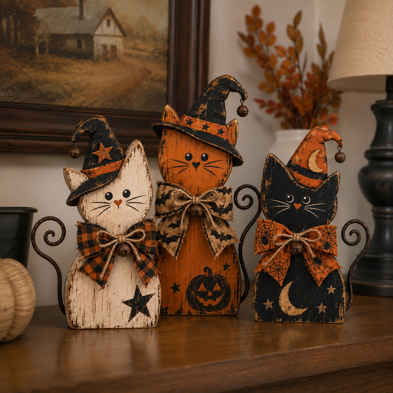 💝Buy 2 Get 2 Free✨Vintage Halloween Witch Cat Decor Set