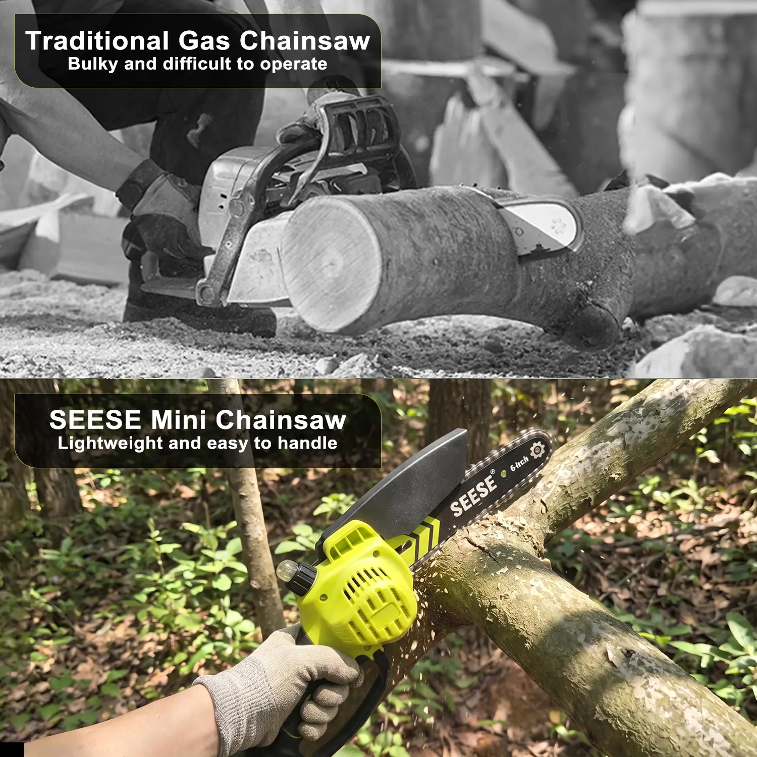 💝𝗧𝗼𝗱𝗮𝘆'𝘀 𝗦𝗽𝗲𝗰𝗶𝗮𝗹𝘀💝Buy 2 get 2 free💥SEESE Brushless Mini Chainsaw - Cordless Electric Saw for Wood Cutting