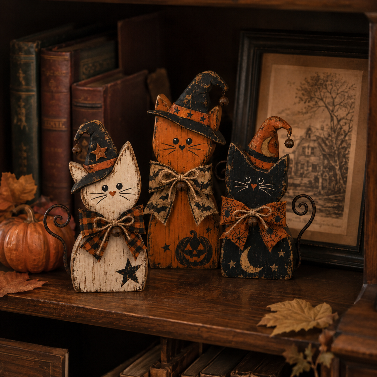 💝Buy 2 Get 2 Free✨Vintage Halloween Witch Cat Decor Set