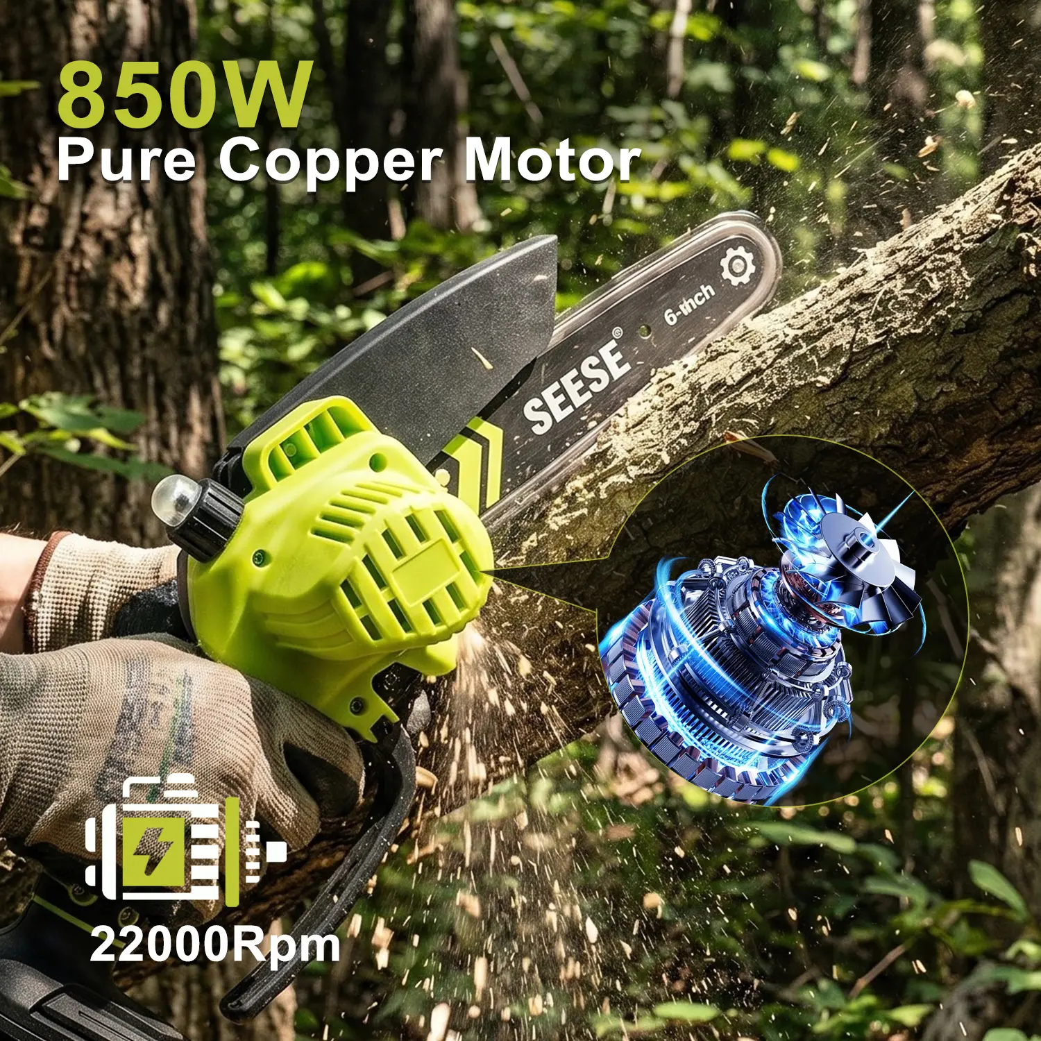 💝𝗧𝗼𝗱𝗮𝘆'𝘀 𝗦𝗽𝗲𝗰𝗶𝗮𝗹𝘀💝Buy 2 get 2 free💥SEESE Brushless Mini Chainsaw - Cordless Electric Saw for Wood Cutting