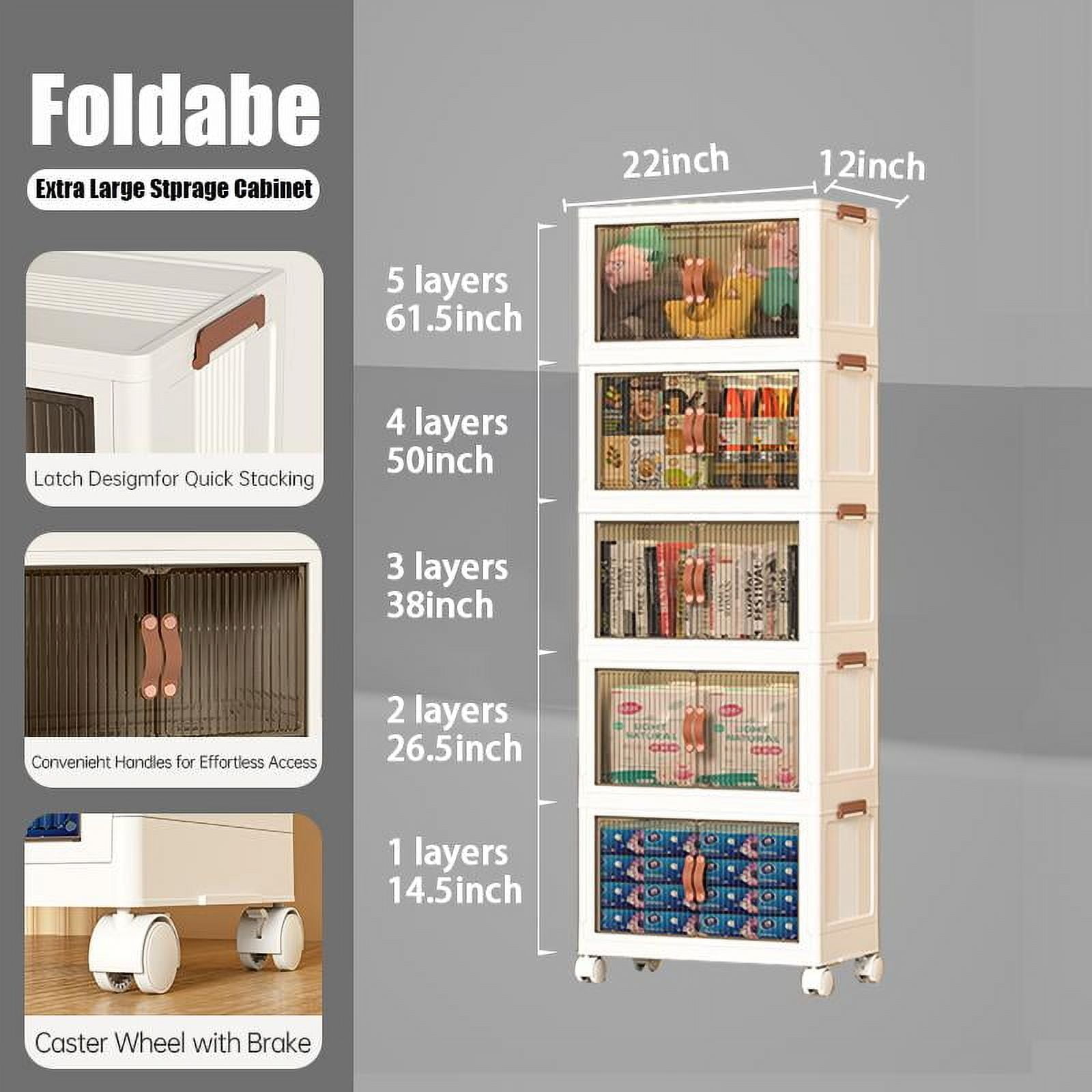 Foldable Storage Bins 128QT with Lid, Magnetic Doors & Lockable Wheels, Stackable storage Boxes for Living Room, Office, Kitchen, Dorm