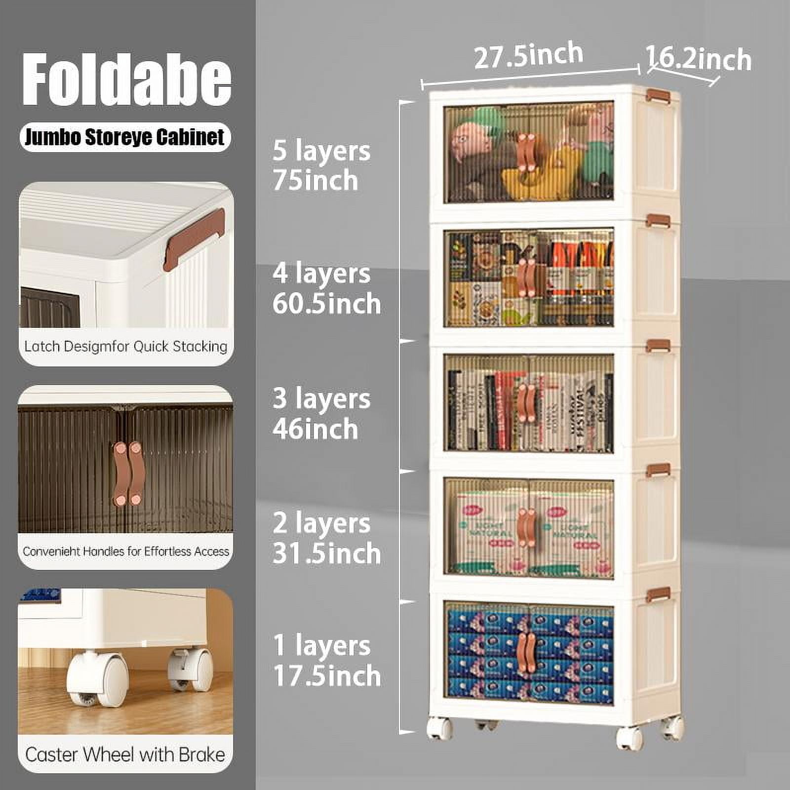 Foldable Storage Bins 128QT with Lid, Magnetic Doors & Lockable Wheels, Stackable storage Boxes for Living Room, Office, Kitchen, Dorm