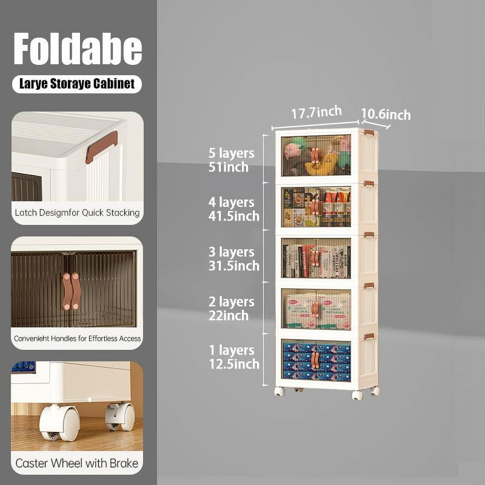 Foldable Storage Bins 128QT with Lid, Magnetic Doors & Lockable Wheels, Stackable storage Boxes for Living Room, Office, Kitchen, Dorm
