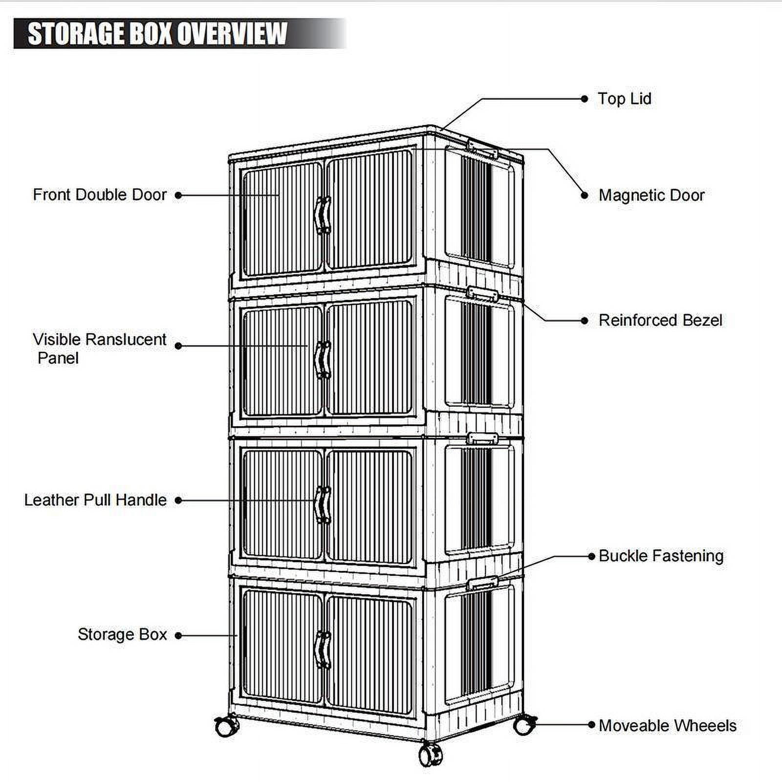 Foldable Storage Bins 128QT with Lid, Magnetic Doors & Lockable Wheels, Stackable storage Boxes for Living Room, Office, Kitchen, Dorm
