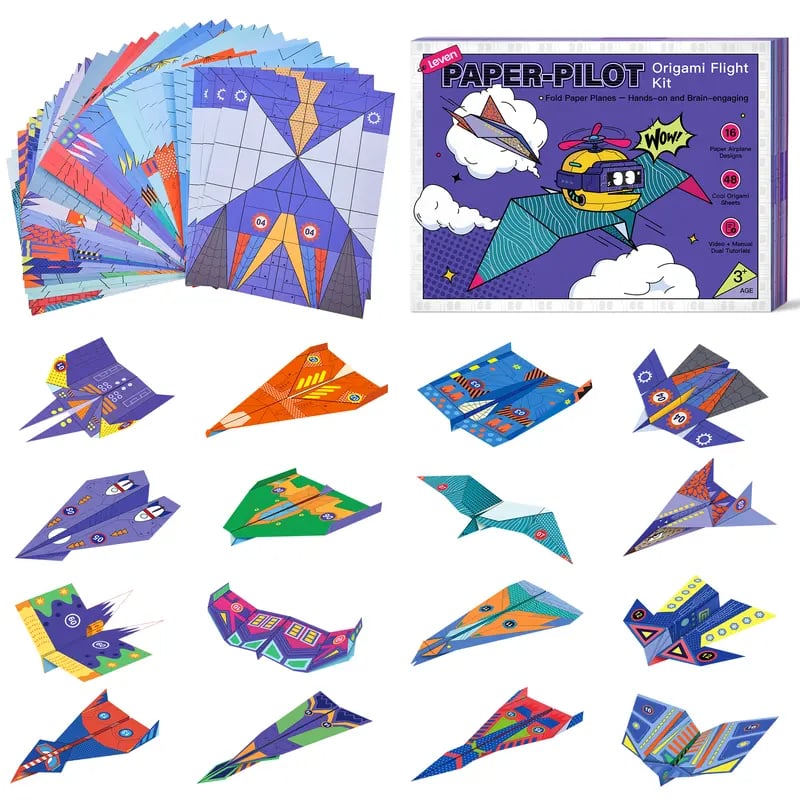 Leven DIY Paper Airplane Book, 16 Creative Folding Paper Planes with 48 Sheets