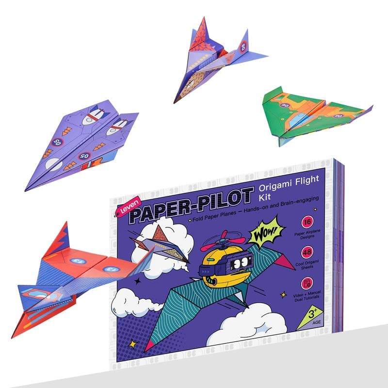 Leven DIY Paper Airplane Book, 16 Creative Folding Paper Planes with 48 Sheets