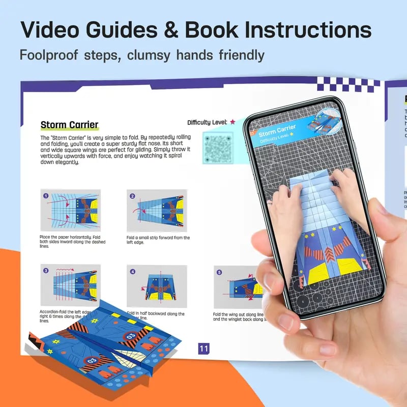 Leven DIY Paper Airplane Book, 16 Creative Folding Paper Planes with 48 Sheets