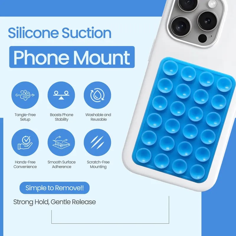🏆HOT SALE ✨Silicone Suction Phone Case Mount, Non Slip Sticky Phone Grip for Cellphone, Strong Grip Holder for Selfies & Videos