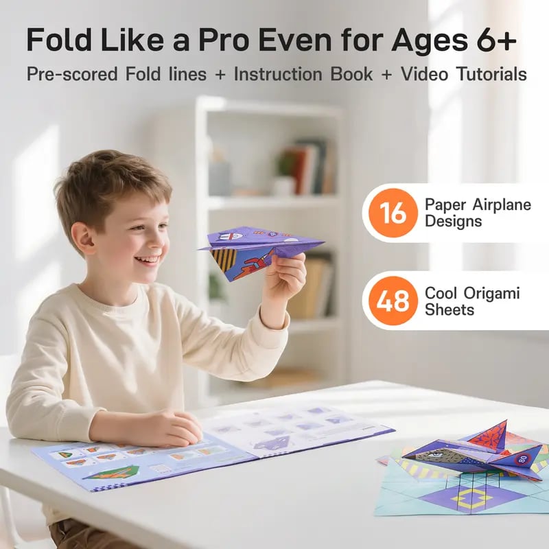 Leven DIY Paper Airplane Book, 16 Creative Folding Paper Planes with 48 Sheets