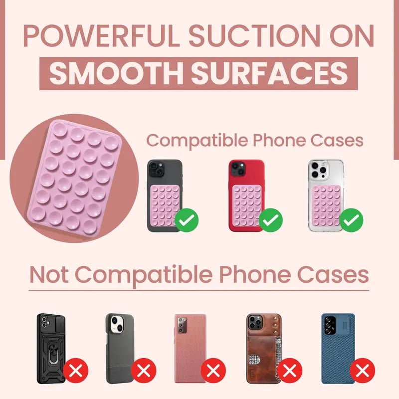 🏆HOT SALE ✨Silicone Suction Phone Case Mount, Non Slip Sticky Phone Grip for Cellphone, Strong Grip Holder for Selfies & Videos