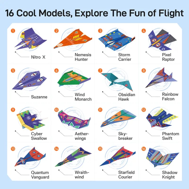 Leven DIY Paper Airplane Book, 16 Creative Folding Paper Planes with 48 Sheets