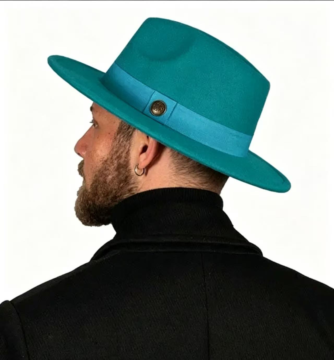 Baby Blue Stiff Brim Fedora Hat