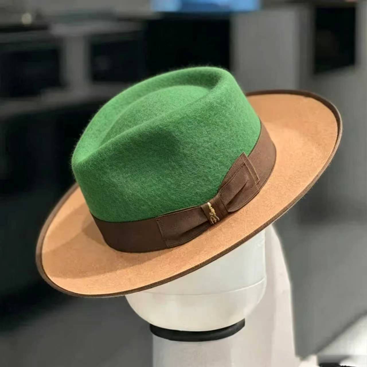 Exclusive Felt Two Tone Fox-Green(Camel)