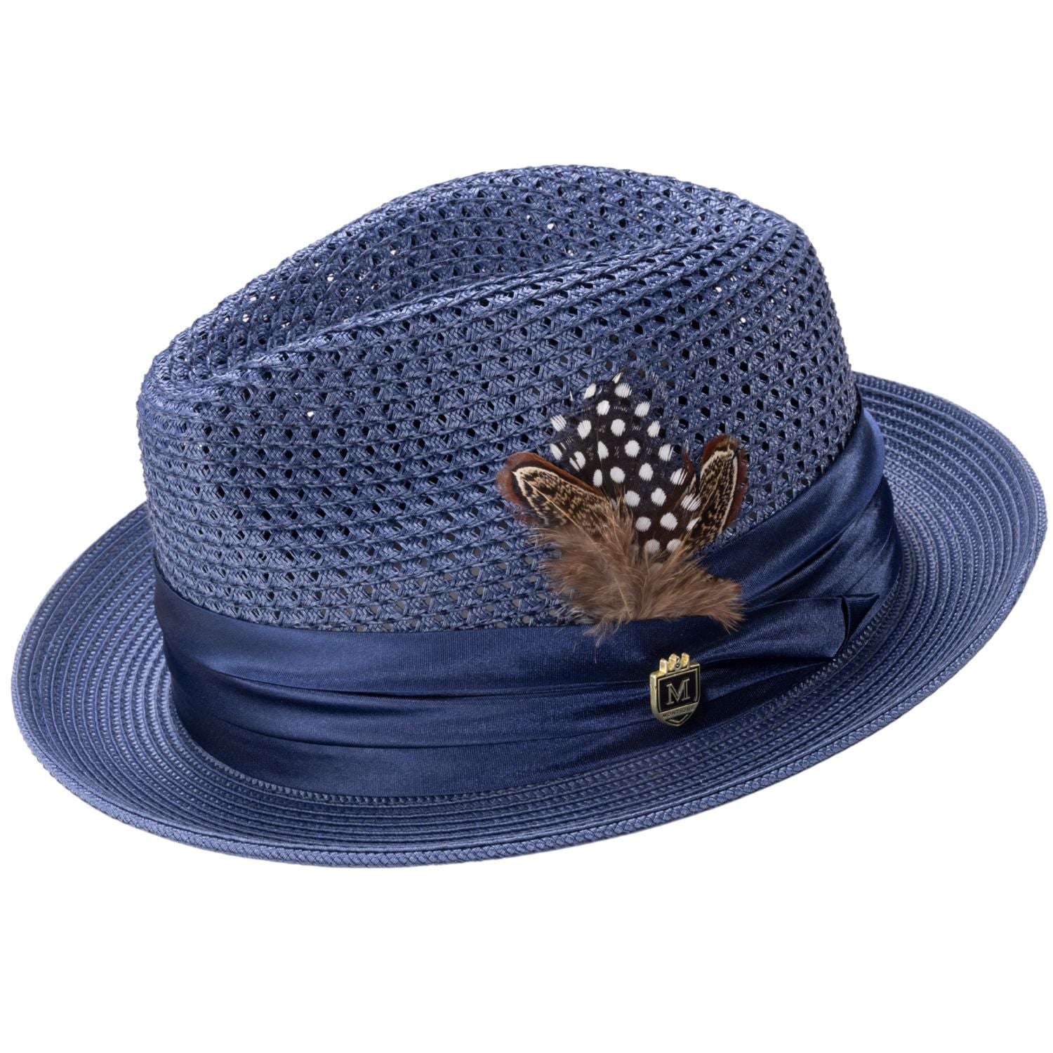 Men's Navy Mesh Fedora - Montique Pinch Crown