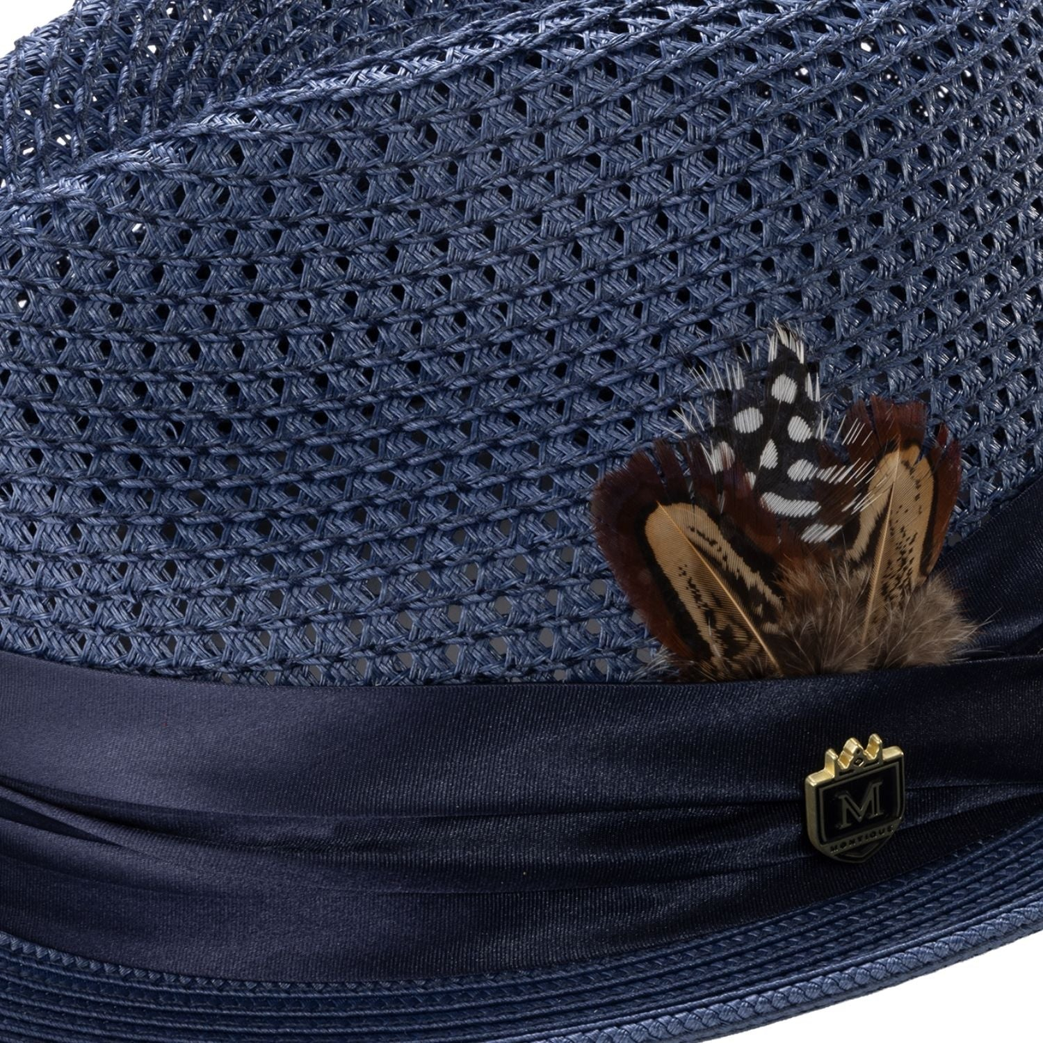 Men's Navy Mesh Fedora - Montique Pinch Crown