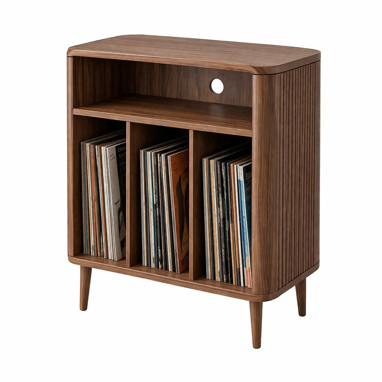 Aufbewahrungsschrank Vinyl Holz Braun Retro Design Offenes Regal 4 Faecher